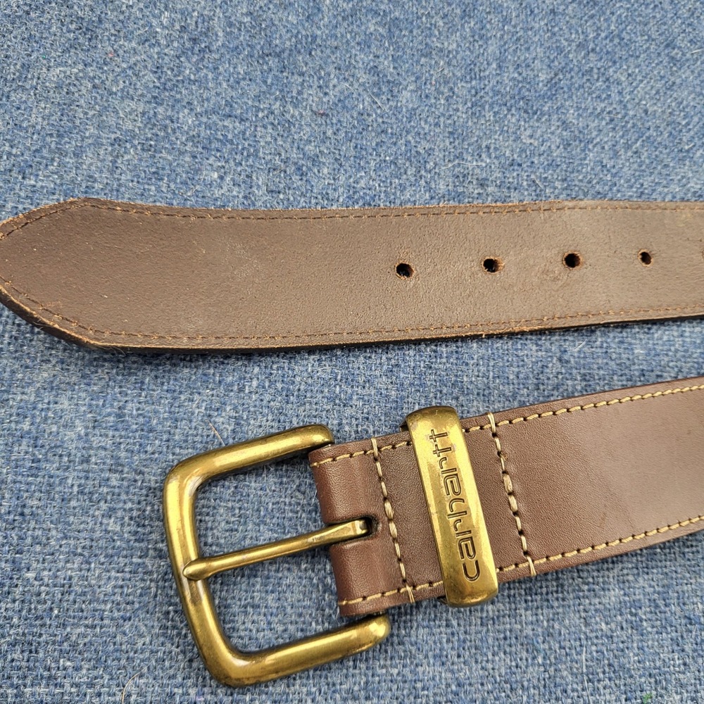Carhartt Mens Brown Full Grain Leather Belt Size 50 WB5511-M Brass Buckle